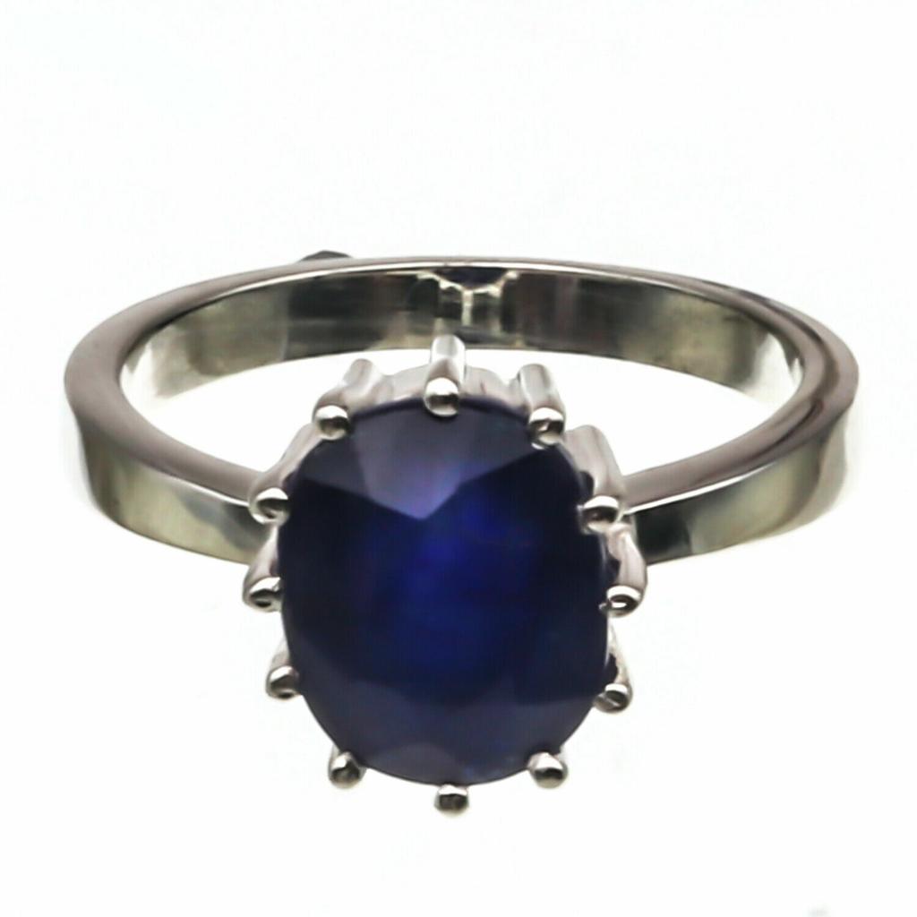 925Sterling Silver Natural Certified 4.25Ct Blue Sapphire Statement  Ring  US7