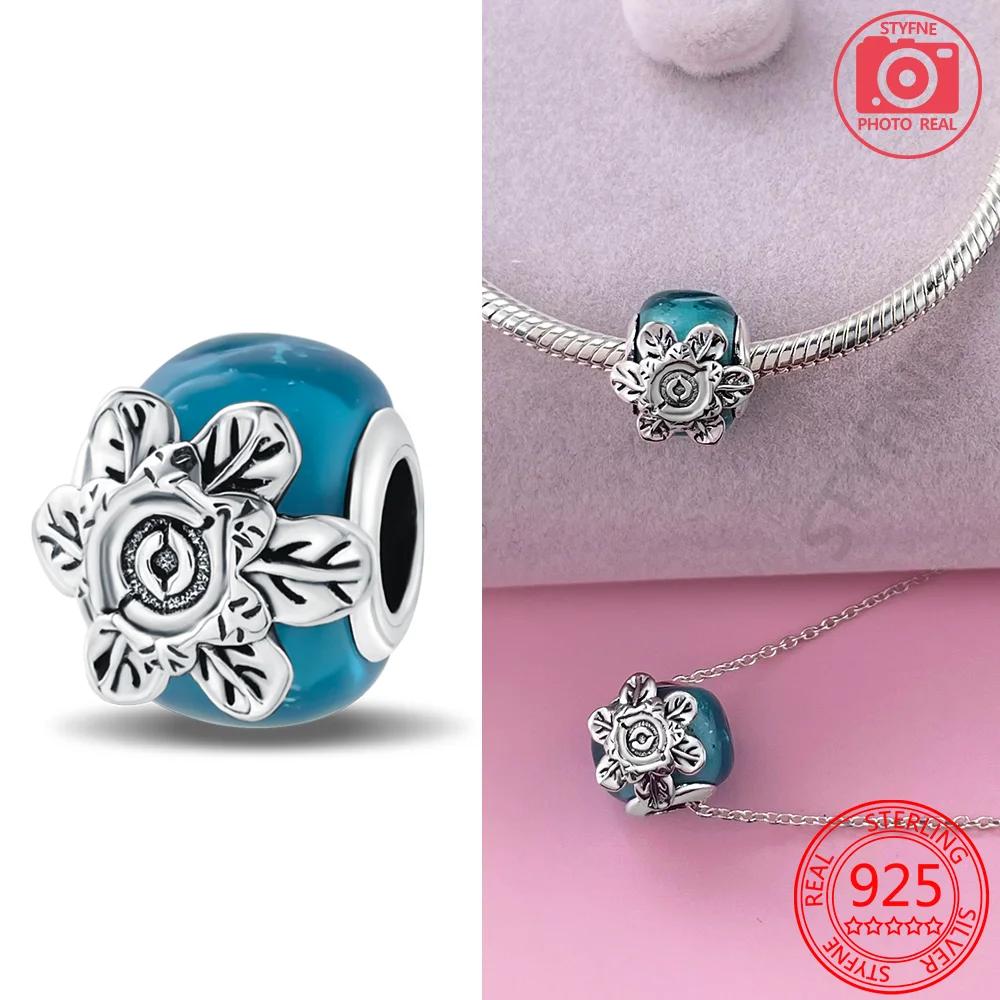 925 Silver Bracelet Women Diy Jewelry Gift Accessories Charms Beads Pink Murano Glass Blue Flower Butterfly Beads