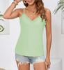Women's V Neck Sleeveless Cami Top Slim Fit Hollow Lace Trim Spaghetti Strap Tank Top