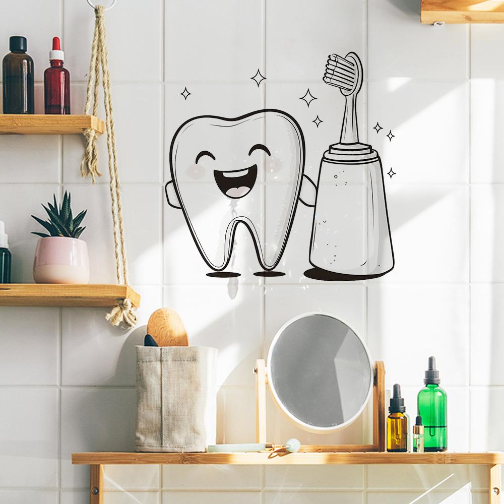 Cartoon Tooth Design Wall Sticker Pvc Waterproof Easy To Tear And Install For Bathroom Bedroom Washbasin Home Decoration