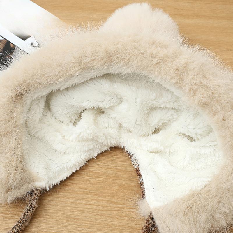 Cute Fur Ball Plush Warm Hat In Autumn and Winter Versatile National Style Plus Velvet Thickened Pullover Hat Outdoor Cold Proof Ear Protection Hat