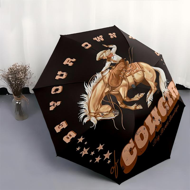 Cowgirl Automatic Folding Umbrella  Simple Eight Rib Design, Bright Color Pattern, Durable Iron Frame, Ideal for Travel and Outdoor, Beach a