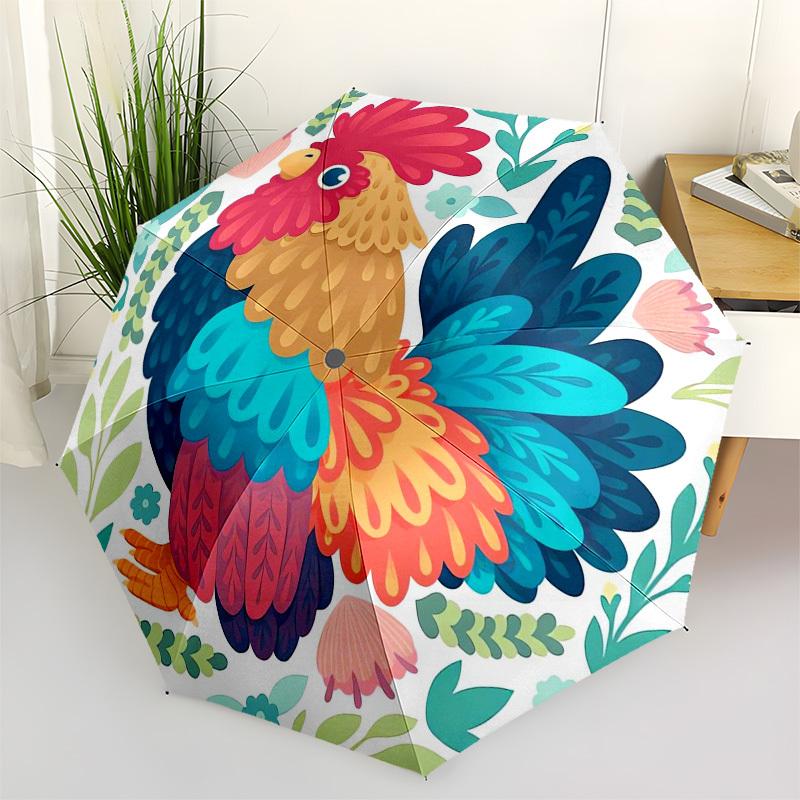 

1pc Colorful Rooster Illustration Umbrella with Plastic Handle,Vibrant Cartoon Pattern,Multi-functional UmbrellaB2007