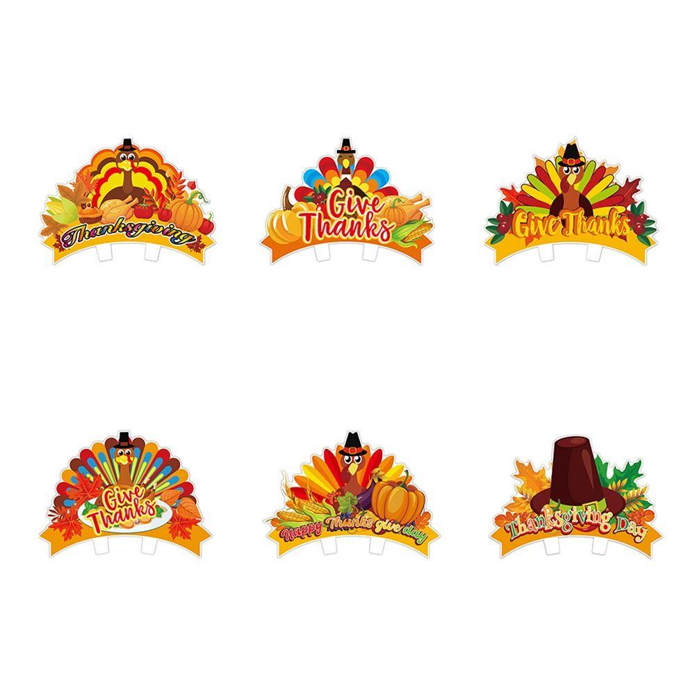 6pcs Kawaii Turkey Thanksgiving Headband Paper Colorful Festival Headdresses Performance Photo Props Hair Accessories Children