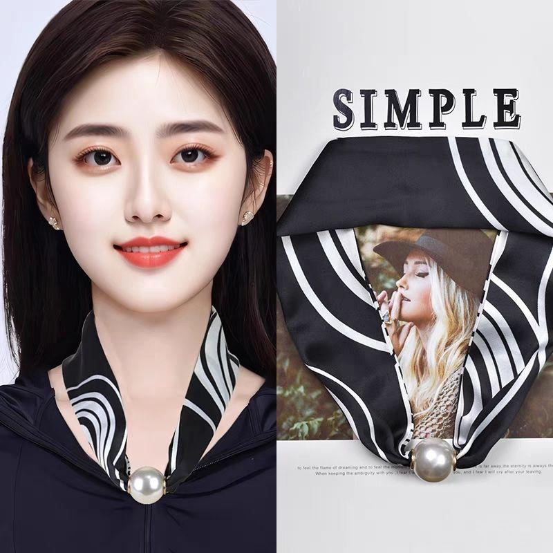 

Универсальный шелковый шарф Корейское издание Модный жемчуг Защита шеи Простой и элегантный Женский тонкий стиль Индивидуальность
