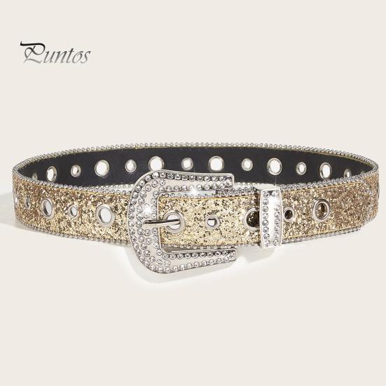 Curea de blugi pentru femei, cu strasuri strălucitoare, cu găuri multiple, cu lungime reglabilă, cu cataramă strălucitoare, curea lată din aliaj