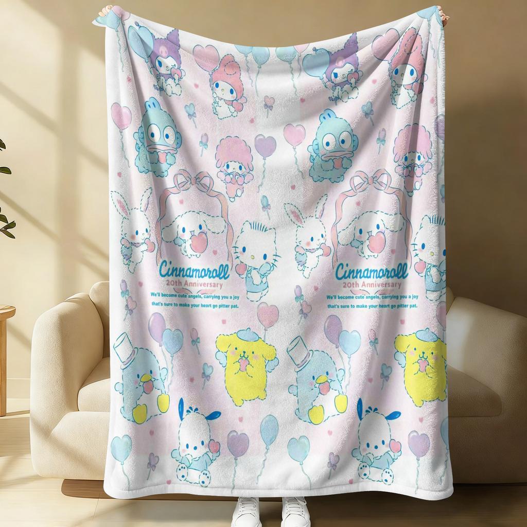 Pastel Purple Kuromi Flannel Throw Blanket Soft Warm Fluffy Blanket Cute Sofa Bed Cover Office Nap Shawl Lightweight Quilt