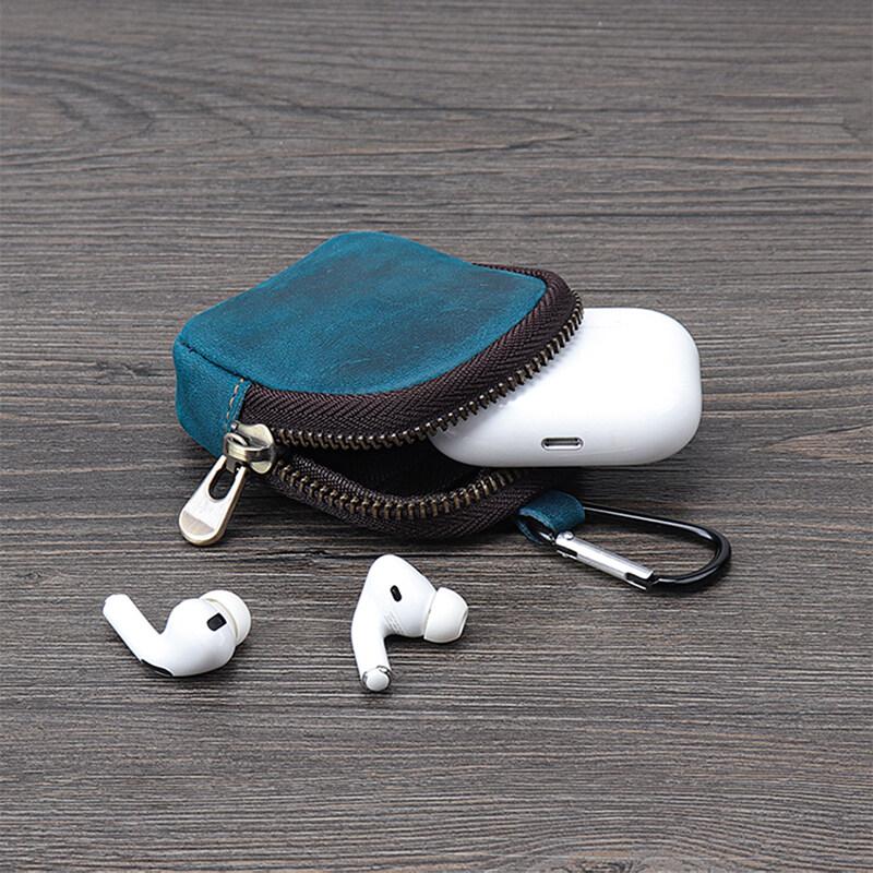 Retro Coin Bag Crazy Horse Leather Small Coins Keys Holder Zipper Pouches Bluetooth Earphone Storage Bags