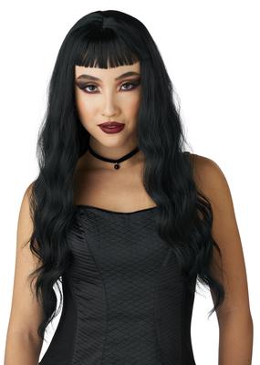 California Costumes Traditional Gothic Wavy Costume Wig with Bangs, Black, One Size for Adults, 7025-159