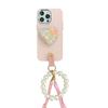Apple 15 Rhinestone Pearl Love Holder Phone Case For Iphone17 Pearl Handchain Crossbody Rope Silicone