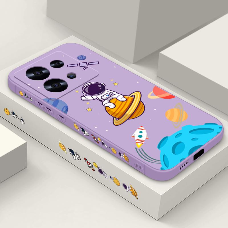 Space Astronaut Print Phone Case For Xiaomi 13T Pro Poco X6 F6 Redmi Note 13 12 Pro 11 10 Lens Protection Soft Silicone Lanyard Shockproof Slim Cover
