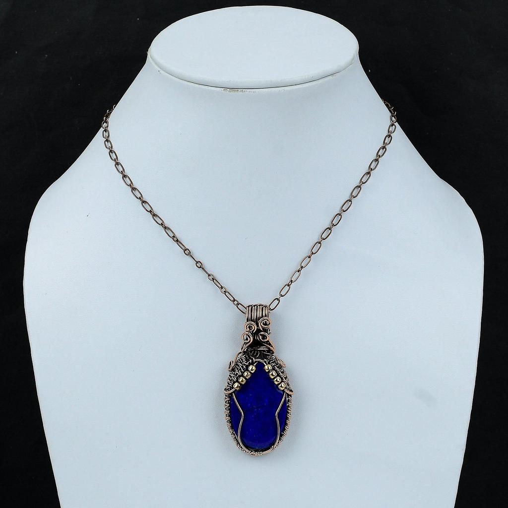 Lapis Lazuli Pendant Copper Wire Wrapped Pendant Wire Wrap Gemstone Jewelry Handmade Boho Pendant Unique Copper Design Jewelry Gift For Him