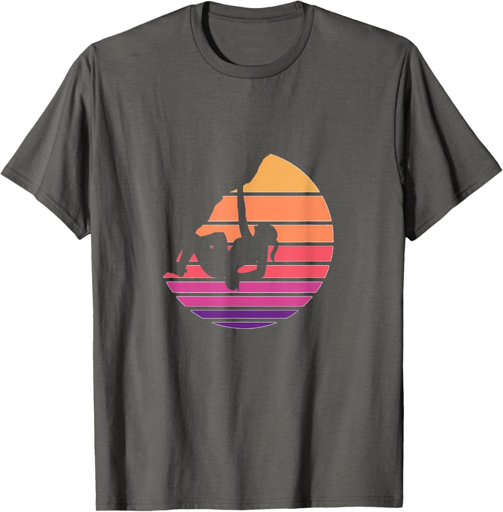Rock Climbing Sunset Retro Vintage Graphic Tee Men Women Cotton Short Sleeve TShirt Outdoor Sports