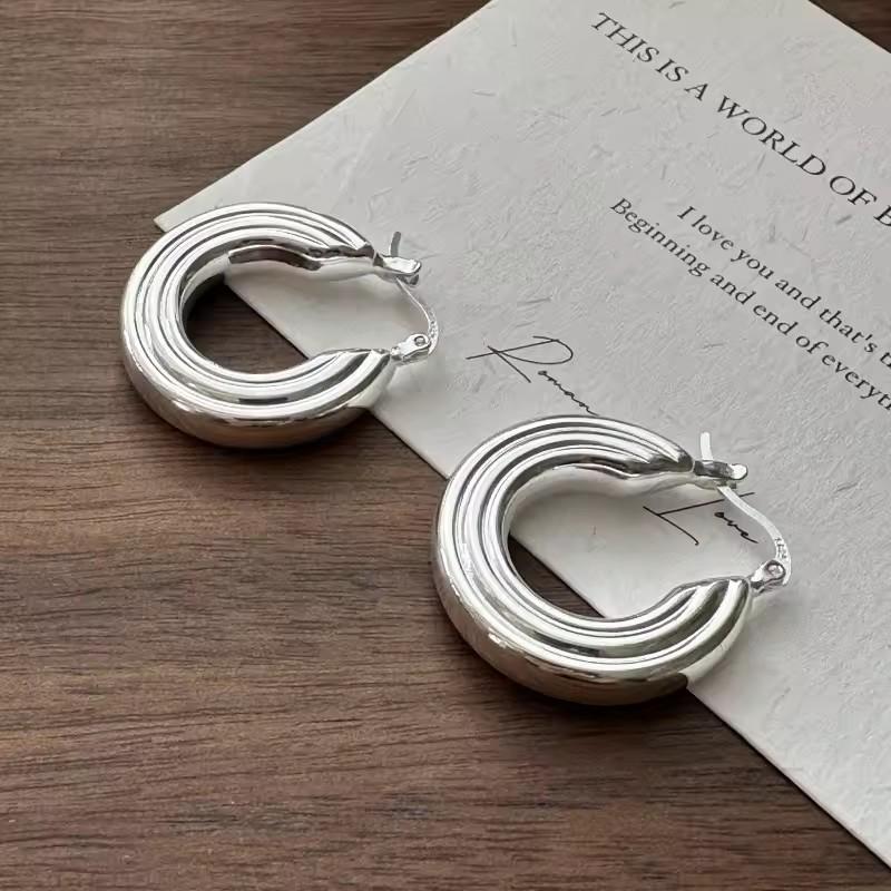 925 Sterling Copper Vintage Earrings For Women Trendy Simple Round Strip Earring Zircon Prevent Allergy Party Accessories Gift