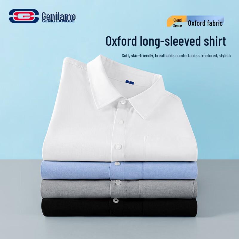 GENIOLAMODE Men s Easy-Care Oxford Long-Sleeve Shirt 3XL