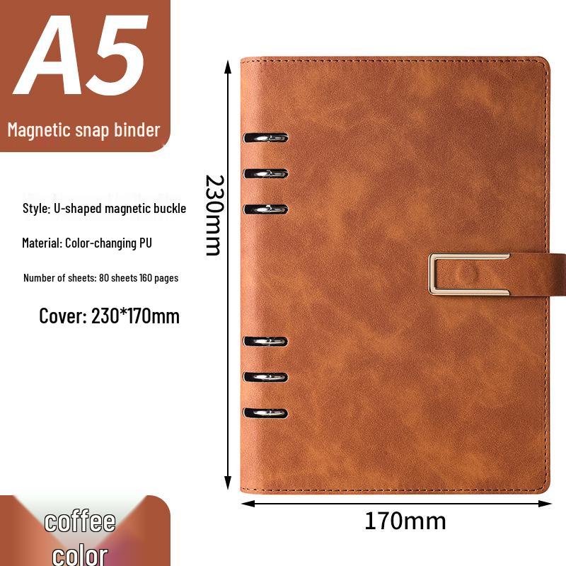 A5 Ring Binder Notebook with Custom Iron Clip, Removable Notepad, and Stylish Cover for Business or Office.