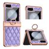 Luxury Plating Case For Samsung Galaxy Z Flip 5 Flip5 ZFlip5 Fold Grid PU Leather Plastic Shockproof 360 Ring Stand Phone Cover