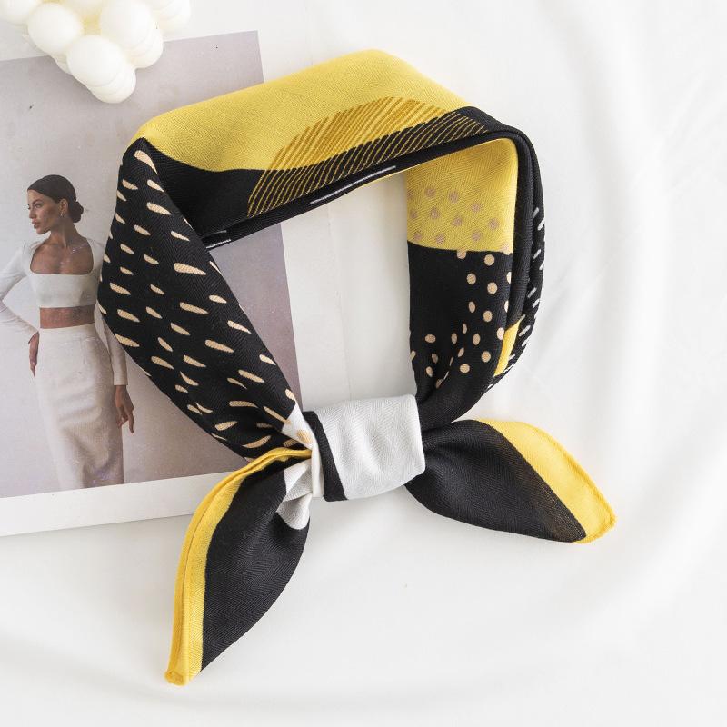 Retro Thousand Bird Grid Printing Imitation Silk Scarf Neck Small Square Scarf Style Imitation Silk High-end Sense Headband