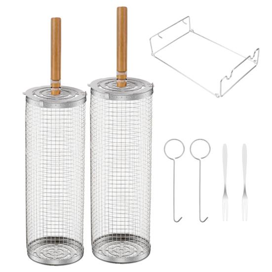 

Набор корзин для гриля из нержавеющей стали с деревянной ручкой, передвижная решетка для барбекю 1 Set