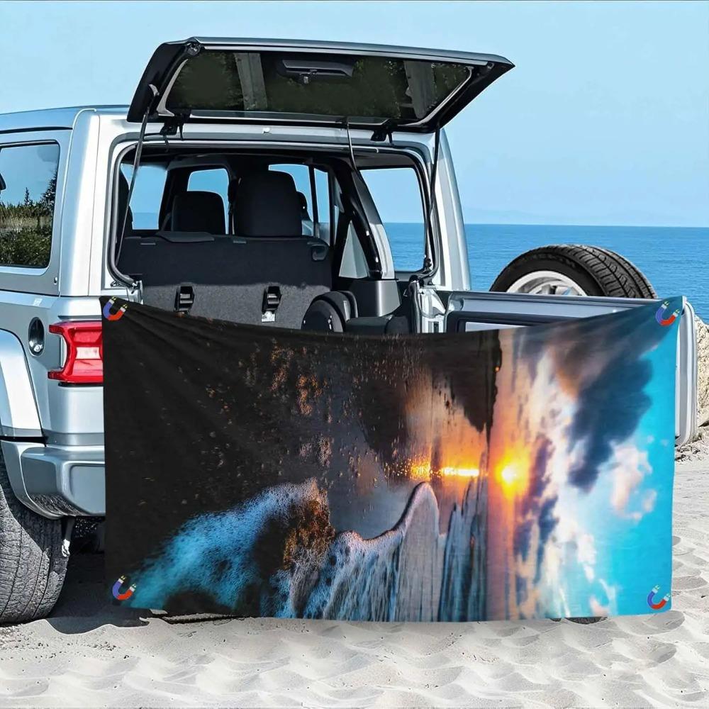 Artistic Ocean Wave Sunset Beach Towel, Serene Coastal Pattern Quick Dry Absorbent, Large Sand Free Travel Pool Essentials