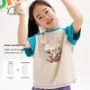 Naju Kids' Summer Pure Cotton Vintage Color-Block Print Half-Sleeve Raglan Tee