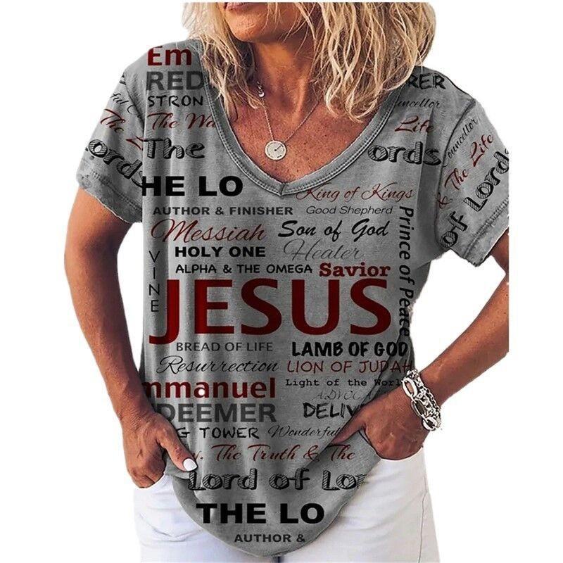 European and American Style Women's Clothing Casual V-neck Short-sleeved T-shirt D Digital Printing Source Wholesale