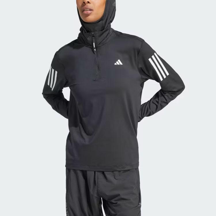 Adidas Own The Run Half-Zip Jacket Color Block Long Sleeve Retro Sports Stand Collar Jacket Women Jacket Black IK7440