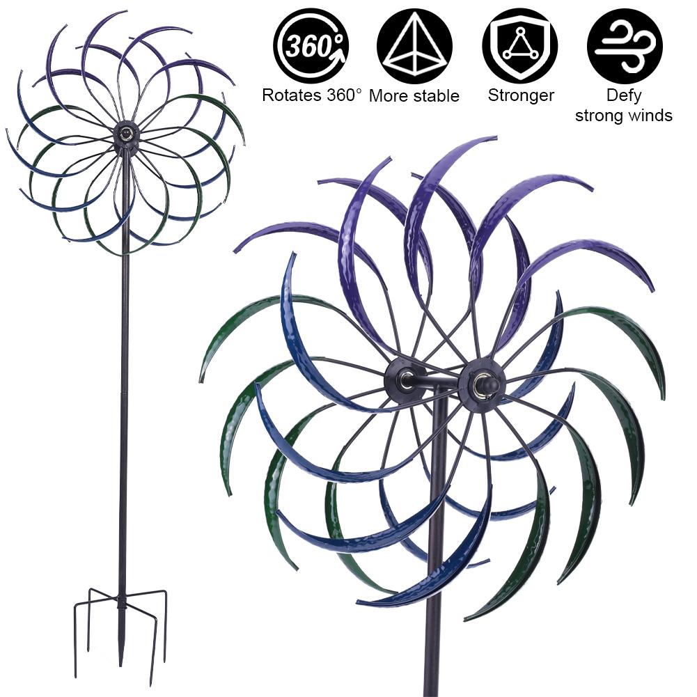 Rainbow Color Windmill Double-Layer Iron Windmill Wear Resist Public Craft Windmill for Yard Decoration Accessories Tool