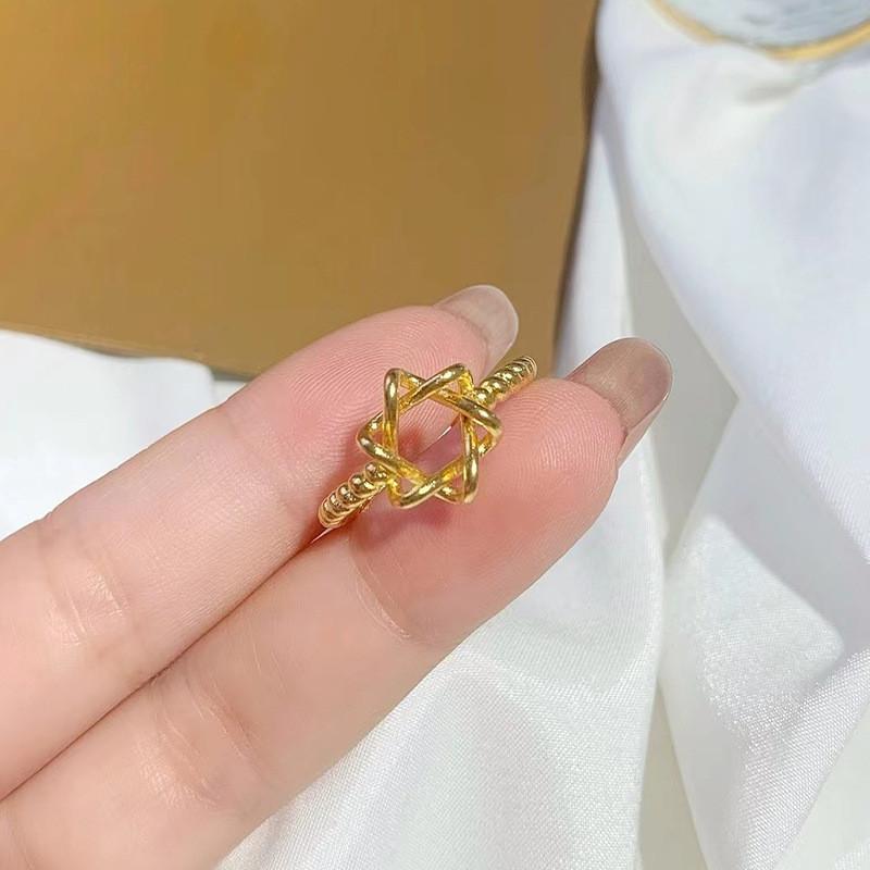 Elegant Vietnamese Gold Plated Six Pointed Star Ring For Women Adjustable Fashion Jewelry