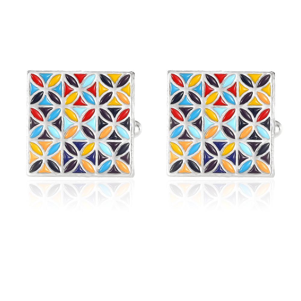 Moder Mens Coloful Pattern Square Cufflinks Pastel Sail Shaped Sleeve Button Birthday Anniversary Father's Day Pretty Gift