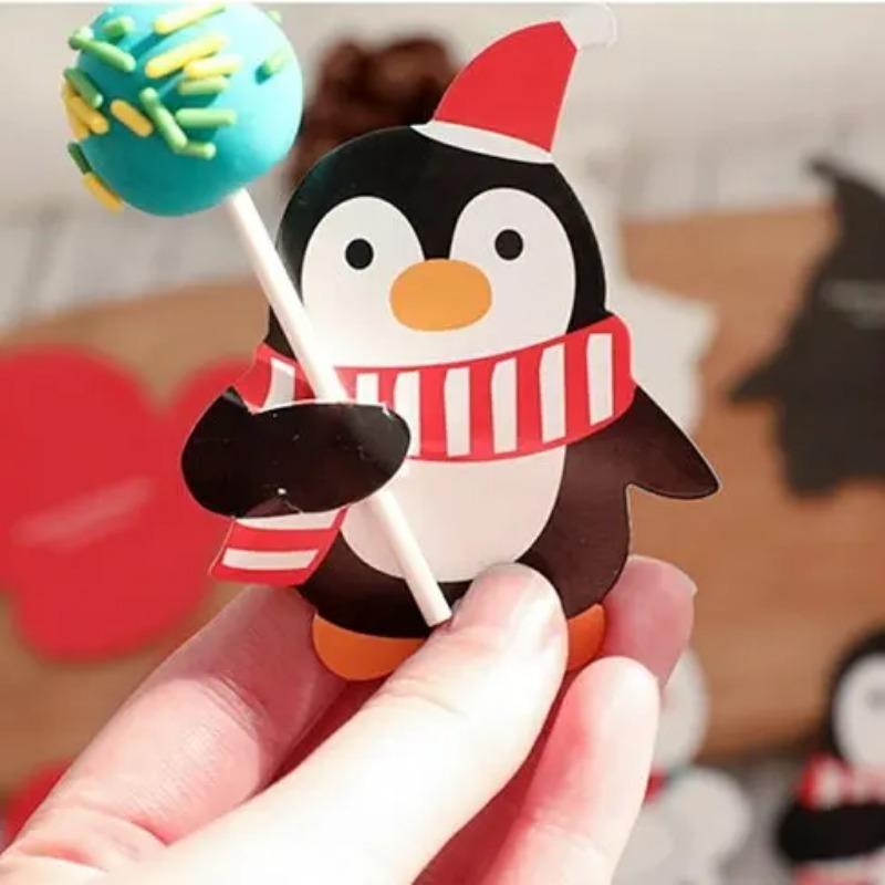 50Pcs/set Christmas Lollipop Paper Cards Cartoon Santa Claus Penguin Snowman Kids Candy Gifts Package Wrapping New Year Party Decoration