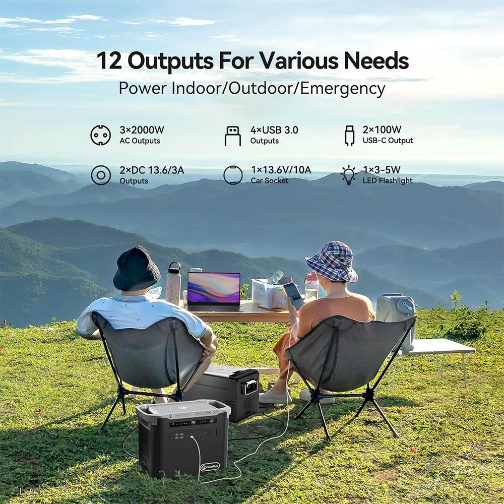 Flashfish S25 Portable Power Station, 2000W 1997Wh Outdoor Generator, LED Light, 3000+ LiFePO4 Battery, 1600W AC Fast Charge, UPS