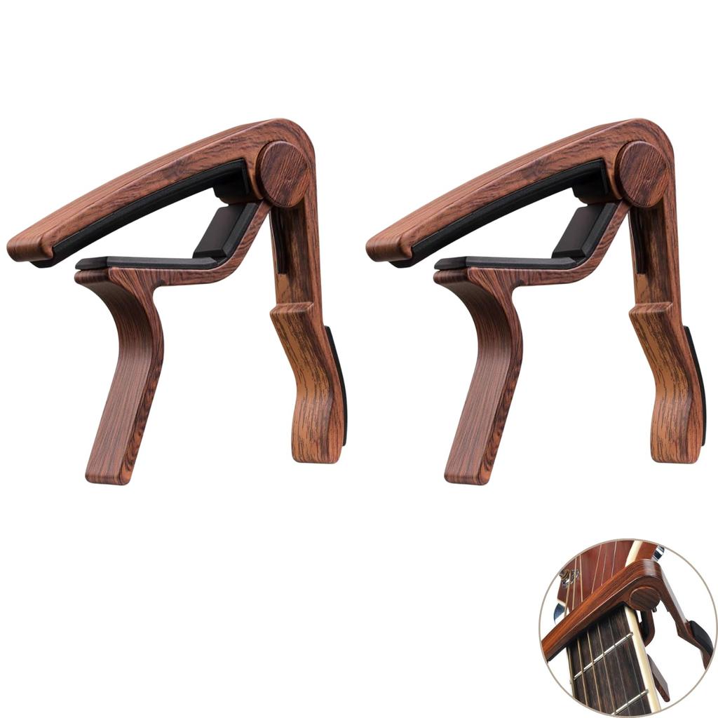 SLEEKSTATION Guitar Wood Grain for Electric Attachment 2-Pack Capo, Finish, Guitars/Ukuleles/Acoustic Guitars, One-Touch