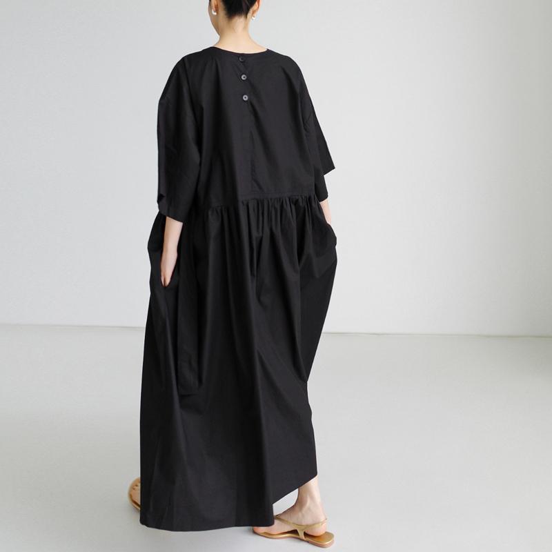 Johnature Korean Bandage Dresses Summer Casual Simple Solid Color Loose O-neck Short Sleeve Pockets Dress