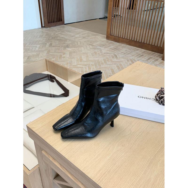 Francouzské malé holé boty na vysokém čtvercovém podpatku, boty pro dámskou podzimní a zimní novou Xiaoxiangfeng tenkou krátkou obuv, tenký podpatek Marti