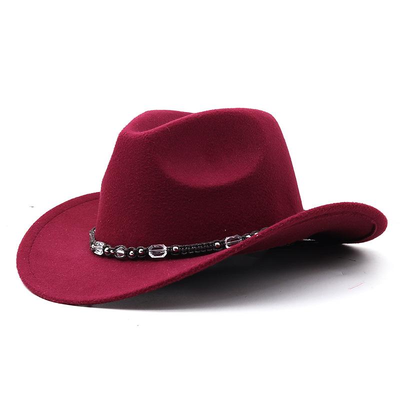 Neuer Western-Cowboyhut, schwarzer Woll-Jazz-Zylinderhut, ethnischer Herbst- und Winterfilzhut für Damen und Herren, Hut mit großem Schirm