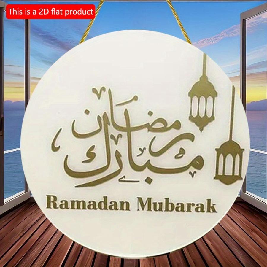 2D Flat 20*20cm1pc Ramadan Mubarak Golden Lantern Pattern Superior Quality Round Wooden Door Sign, Eid Theme Simple&Elegant Pendant, Multiple Uses