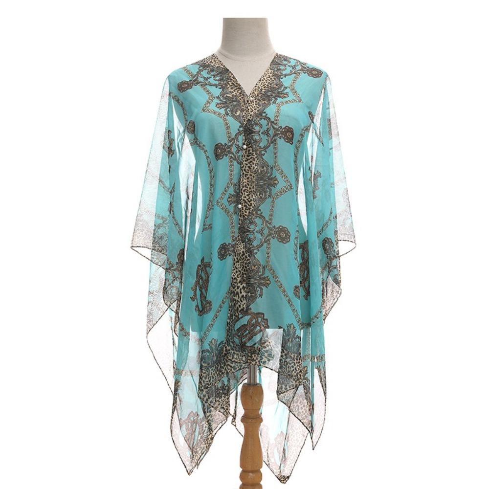 

Leopard Print Flower Scarf Printed Sexy Beach Wrap New Fashion Coats Jackets Capes Spring Summer синій