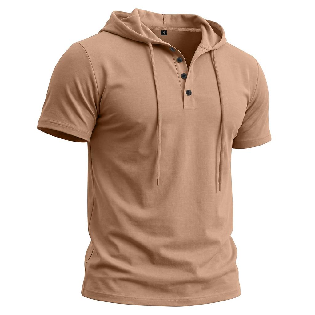 Men’s T-shirts Hooded Short Sleeves Cotton Shirts Fitness Tops Casual Street Punk Hip Hop Style Wear