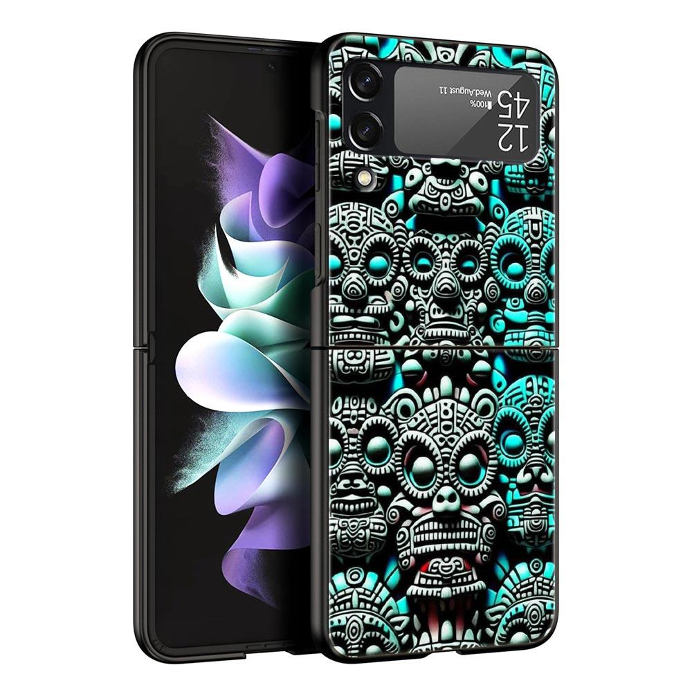 Vintage Totem Painting Hard PC Phone Case For Samsung Galaxy Z Flip 7 6 5 4 Black Cover For Galaxy Z Flip3 Foldable Fundas Shell