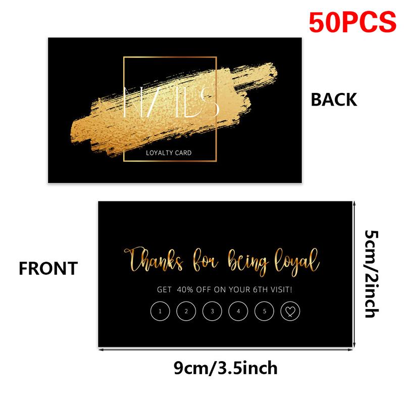

Картка для догляду за нігтями ручної роботи, 50 штук. Чорна візитна картка для нігтів. Картка лояльності зі знижкою для нігтів. Паперова карткова дошка для нігтів. золотий