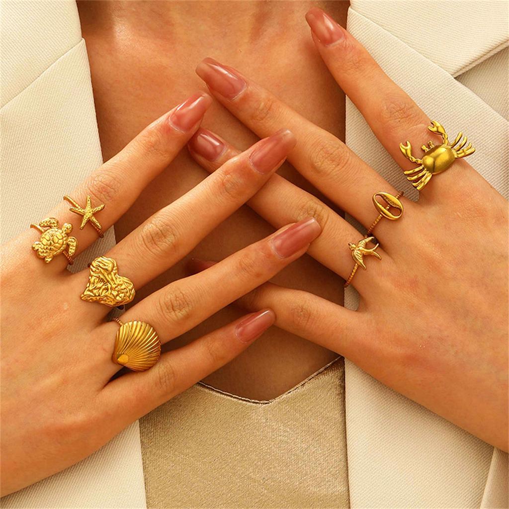 Dating Rings Animal Rings Adjustable Finger Rings Sea Series Open Rings Finger Jewelry Suitable for Party Daily Wear