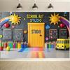 Sfondo a Tema Studio d'Arte Scolastico 2D, Arcobaleno e Sole Sfondo per Photo Booth Bambini