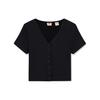 Levis Solid Color Round Neck Single Button Straight Knit Short Sleeve Regular T-Shirt Women Tops Black A7182-0001