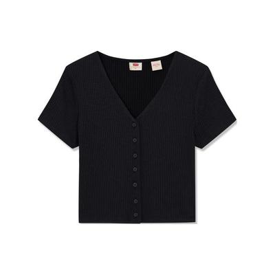Levis Einfarbig Rundhals Einzelknopf Gerade Gestrickt Kurzarm Regulär T-Shirt Damen Oberteile Schwarz A7182-0001