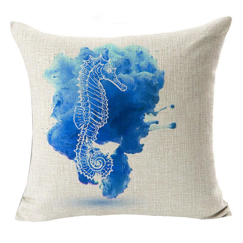 Marine Life Pillow Case Seahorse Shell Cushion Cover Linen Pillow