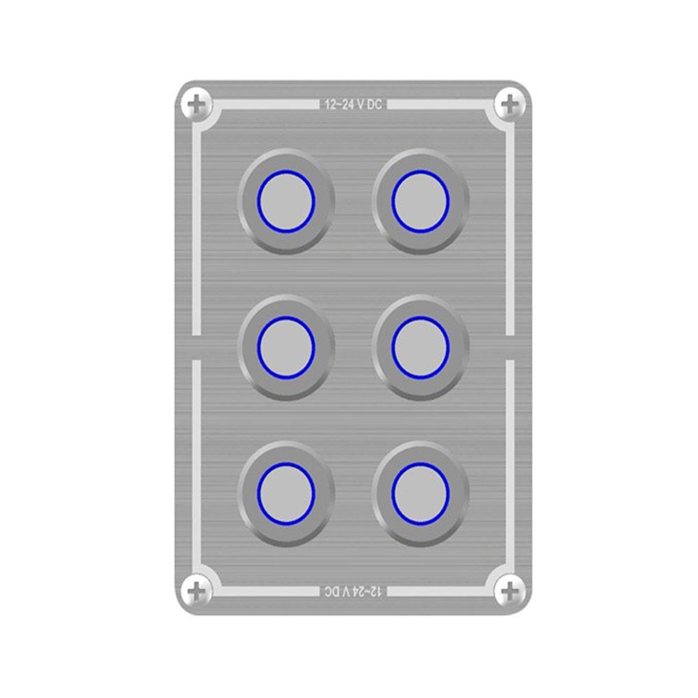 6-veis rustfritt opplyst bryterpanel (Blå)