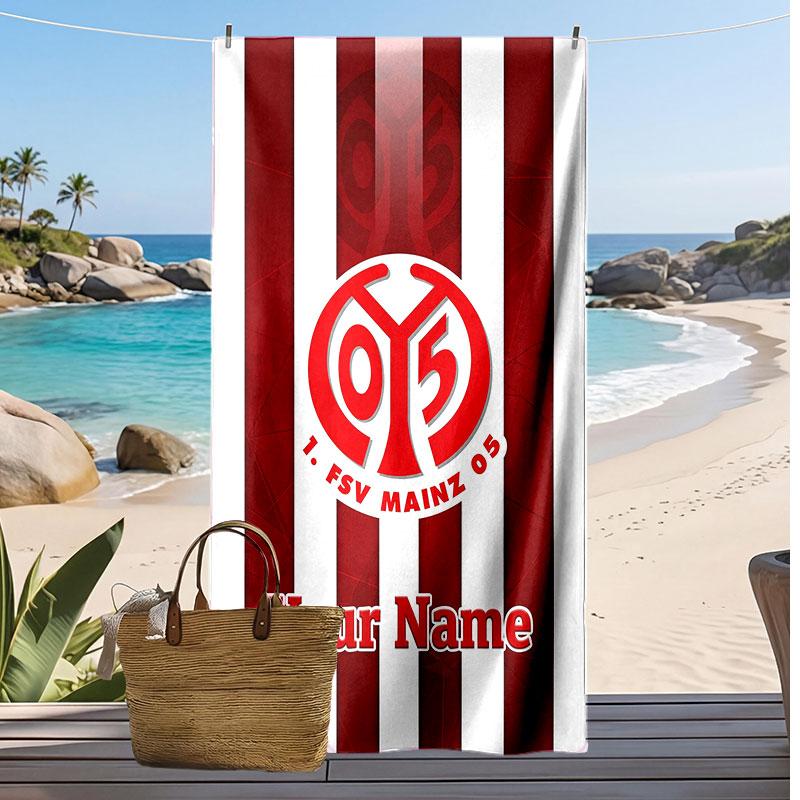Mainz 05 Personalized Printed Beach Towel Soccer Logo Support Custom Name Text Absorbent Towel For Sport Travel Special Gift