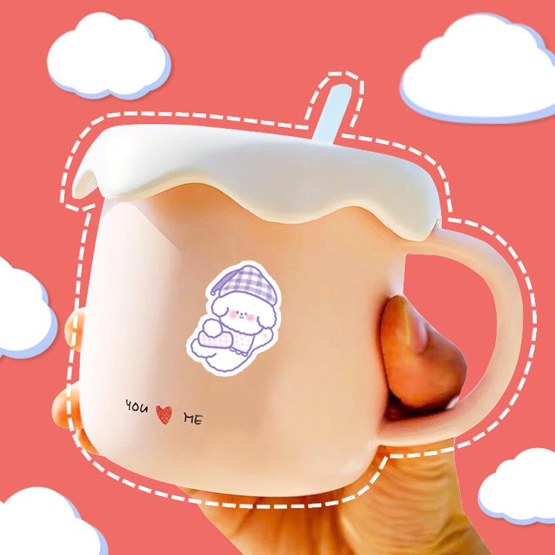 Cute Bear & Rabbit Emoji Planner Stickers: Coffee Color, Waterproof, Traceless Phone Case & Water Cup Decorations