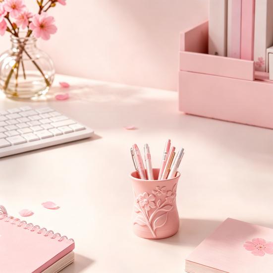 3D Printed Flower Vase, Exquisite Flower Embossed Vase, Decorative Flower Holder, Multi-purpose Pen Holder for Home Tabletop Decoration